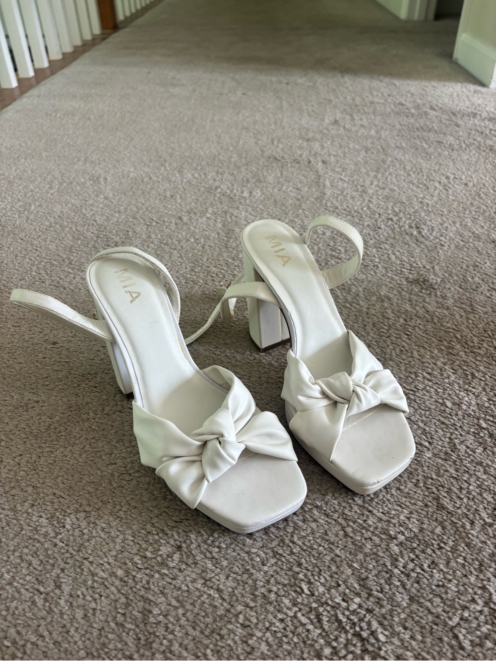 MIA Cream Knot Front Slingback Block Heels
